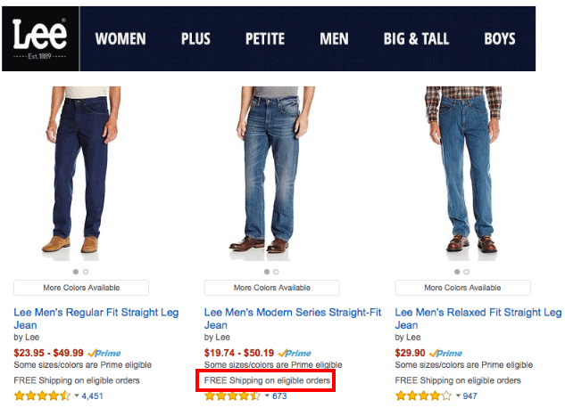 Amazon jeans free shipping