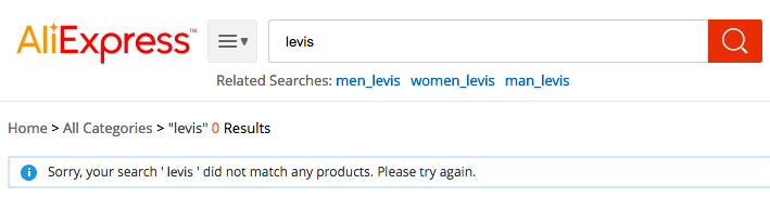 Levis no search results