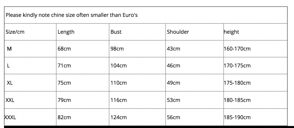 Chinese To American Size Chart