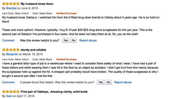 Amazon reviews Oakley sunglasses