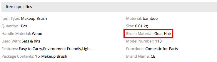 Item specifications brushes