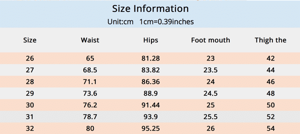 Boyfriend Jeans Size Chart