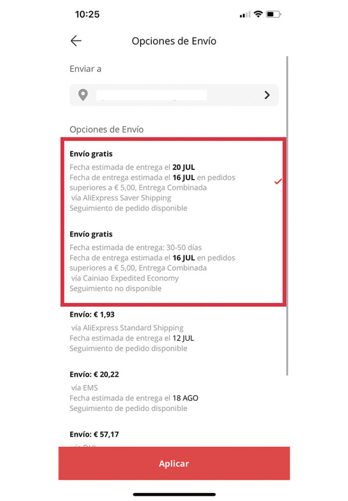 ¿Qué significa "AliExpress Saver Shipping"?