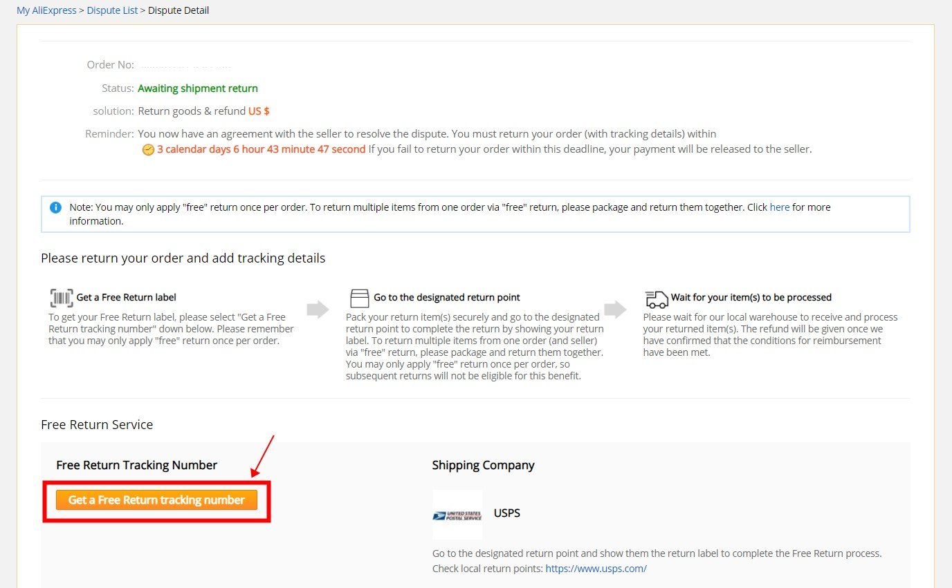 return tracking number aliexpress