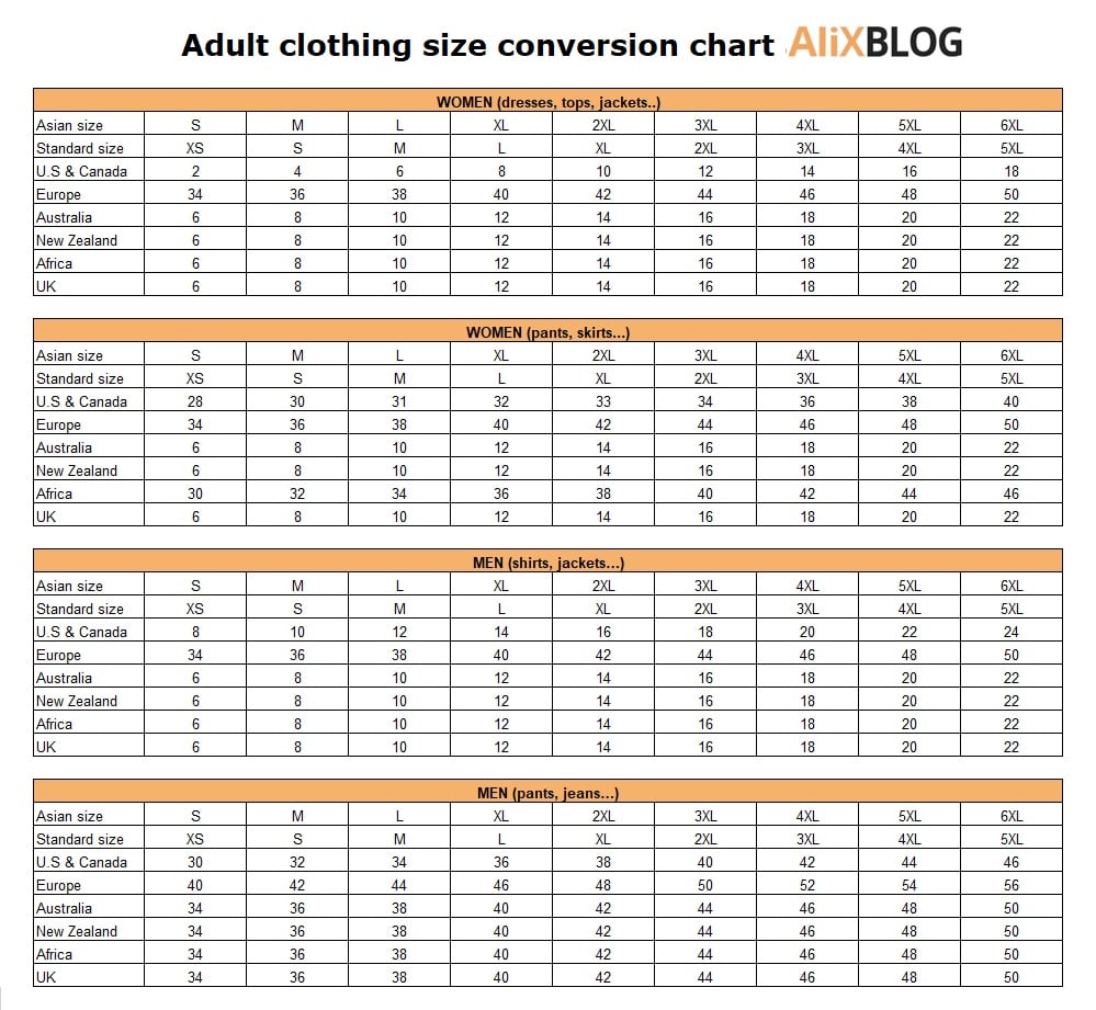 Chinese Size Chart to US sizes Shoes, Clothes size conversion