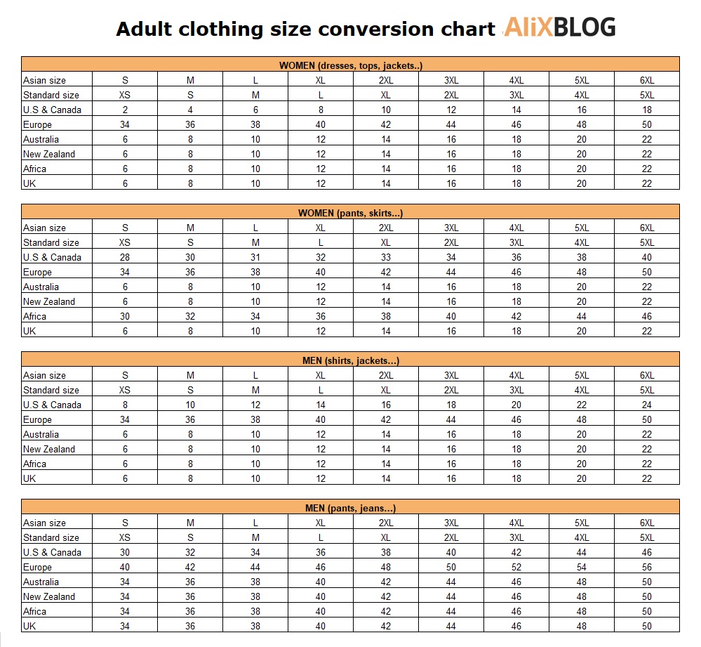 Chinese Size Chart To US Sizes Shoes Clothes Size Conversion