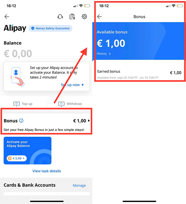 Alipay Wallet: how to recharge balance and use the bonus