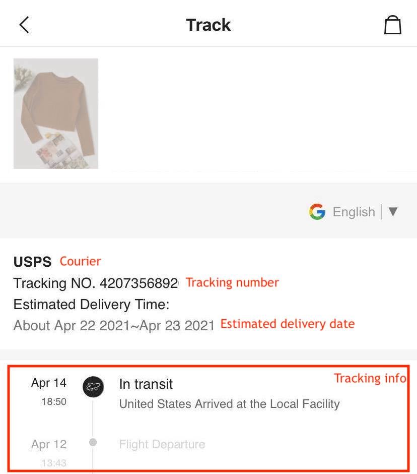 Standard delivery tracking number