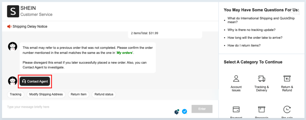 how to live chat with shein customer service